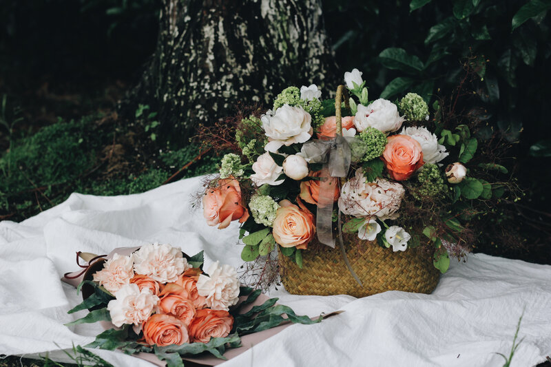 Floral arrangement in basket