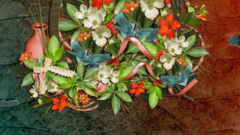 Floral Arrangement in Basket — Green
