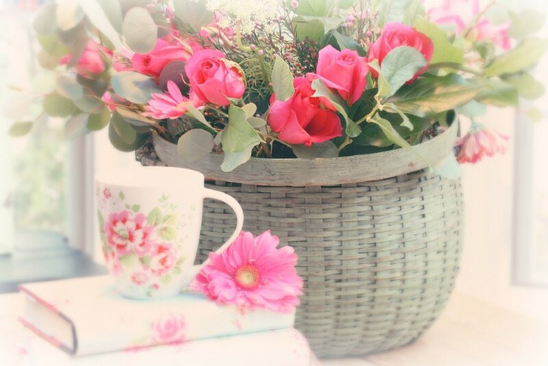 Floral Arrangement in Basket — Pink, Serene
