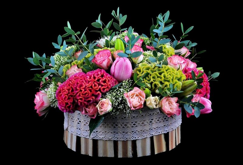 Floral Arrangement in Basket — Pink