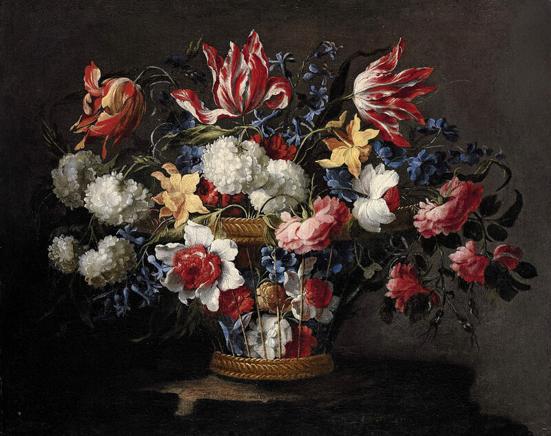 Floral Arrangement in Basket — Red