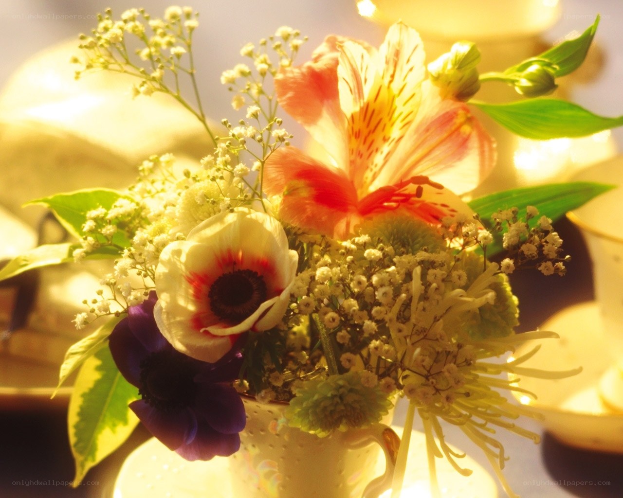 Floral arrangement in sunlight