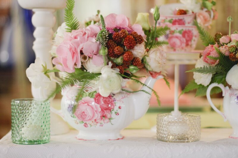 Floral Arrangement in Teapot — Pink
