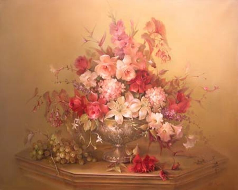 Floral Arrangement in Vase — Pink, Serene, Painting