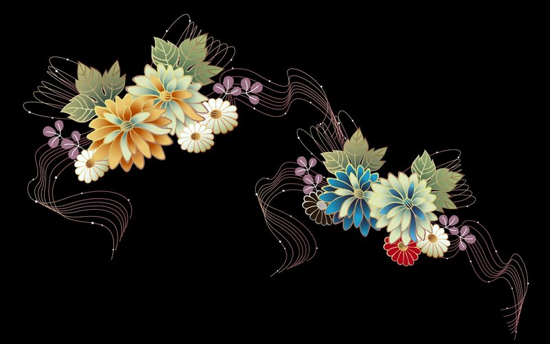 Floral Arrangement on Black — Ornate, Vector Art