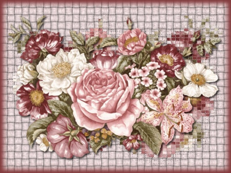 Floral Arrangement on Woven Background