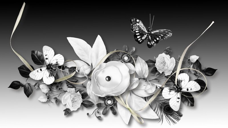 Floral Arrangement with Butterflies — Black, Elegant