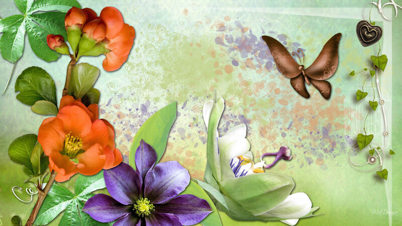 Floral Arrangement with Butterfly — Green