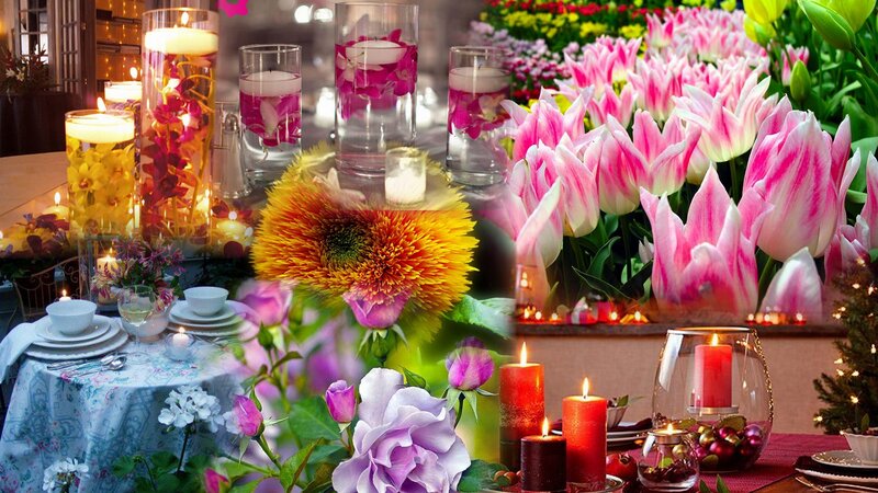 Floral Arrangement with Candles — Pink, Festive