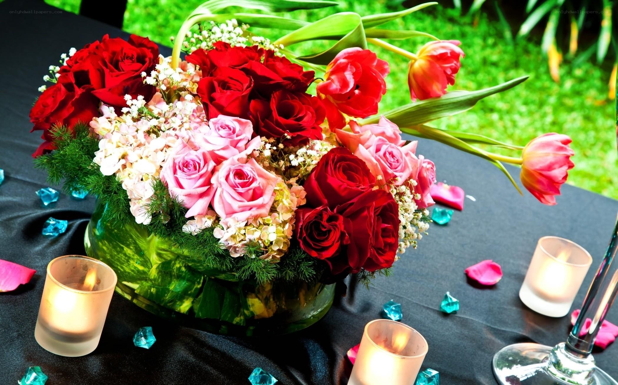 Floral arrangement with candles