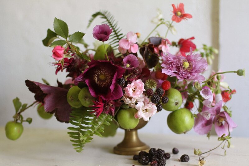 Floral Arrangement with Fruit — Pink