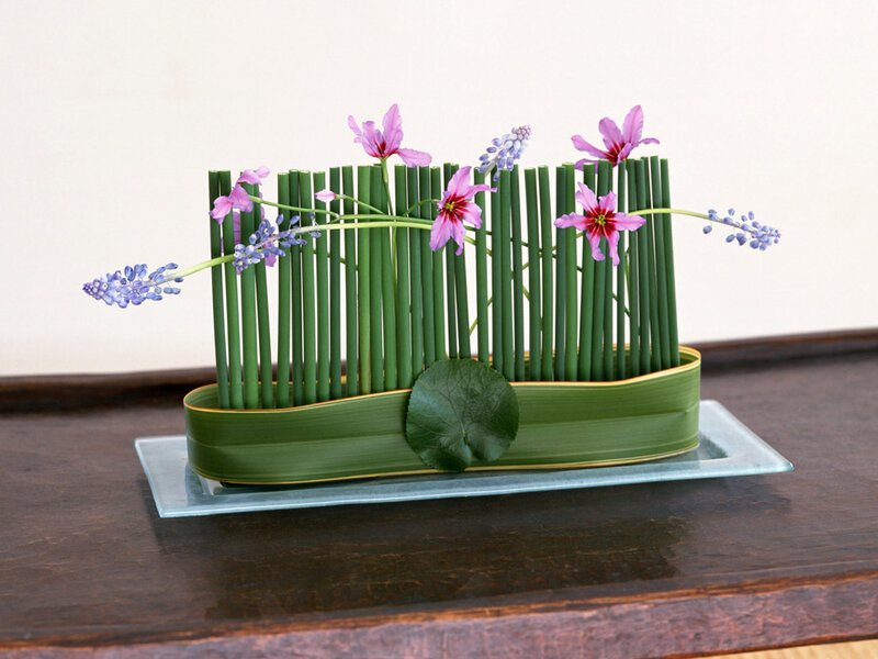 Floral arrangement with green stems