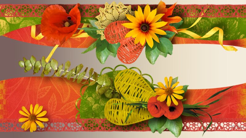 Floral Arrangement with Hearts — Red