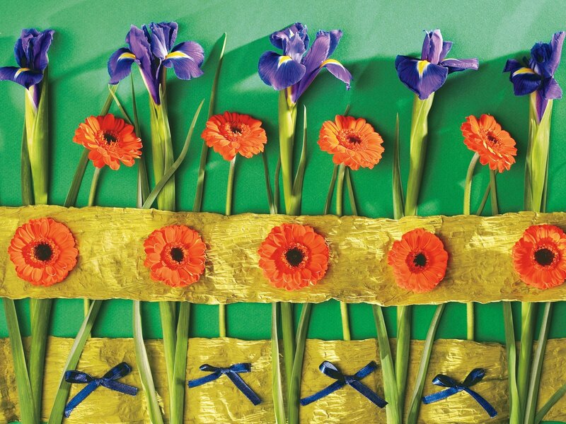Floral arrangement with irises and gerberas