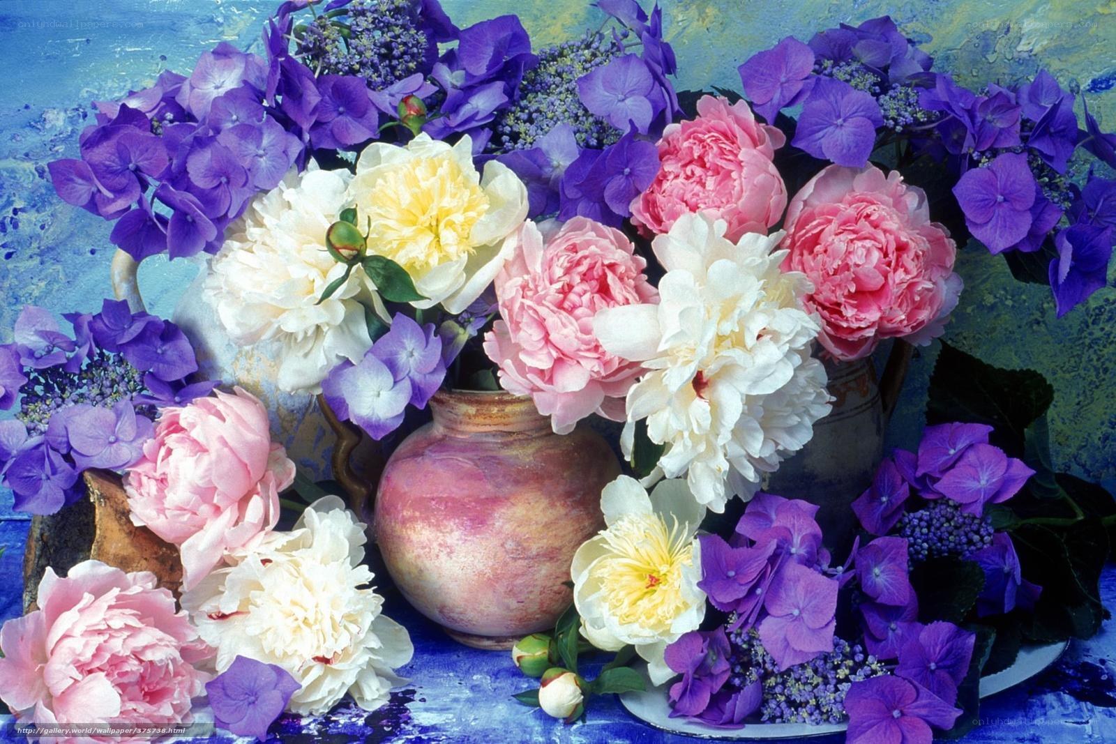 Floral arrangement with peonies and hydrangeas