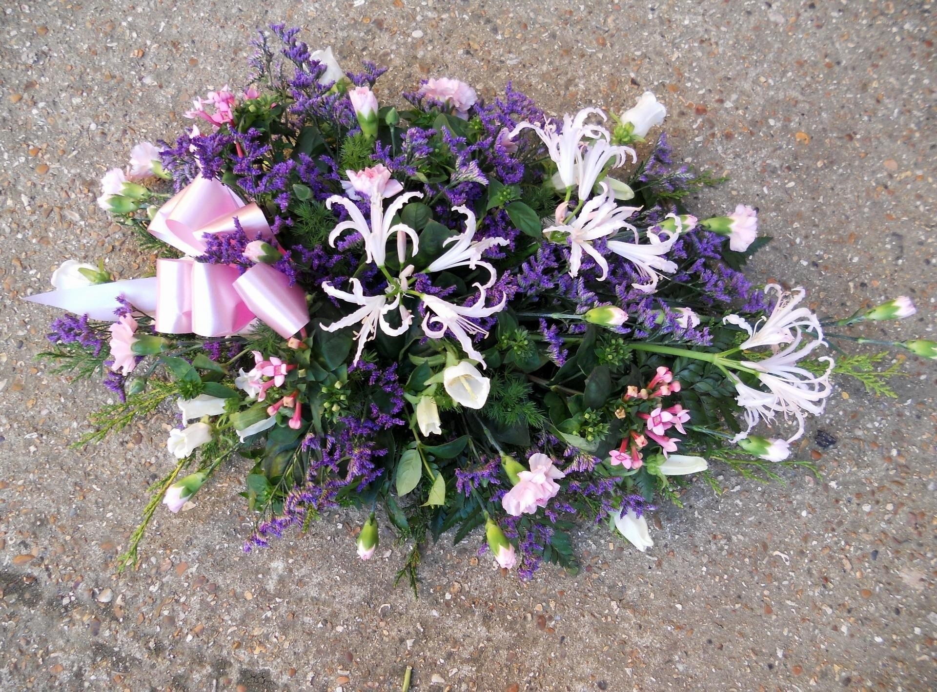 Floral arrangement with pink and purple flowers