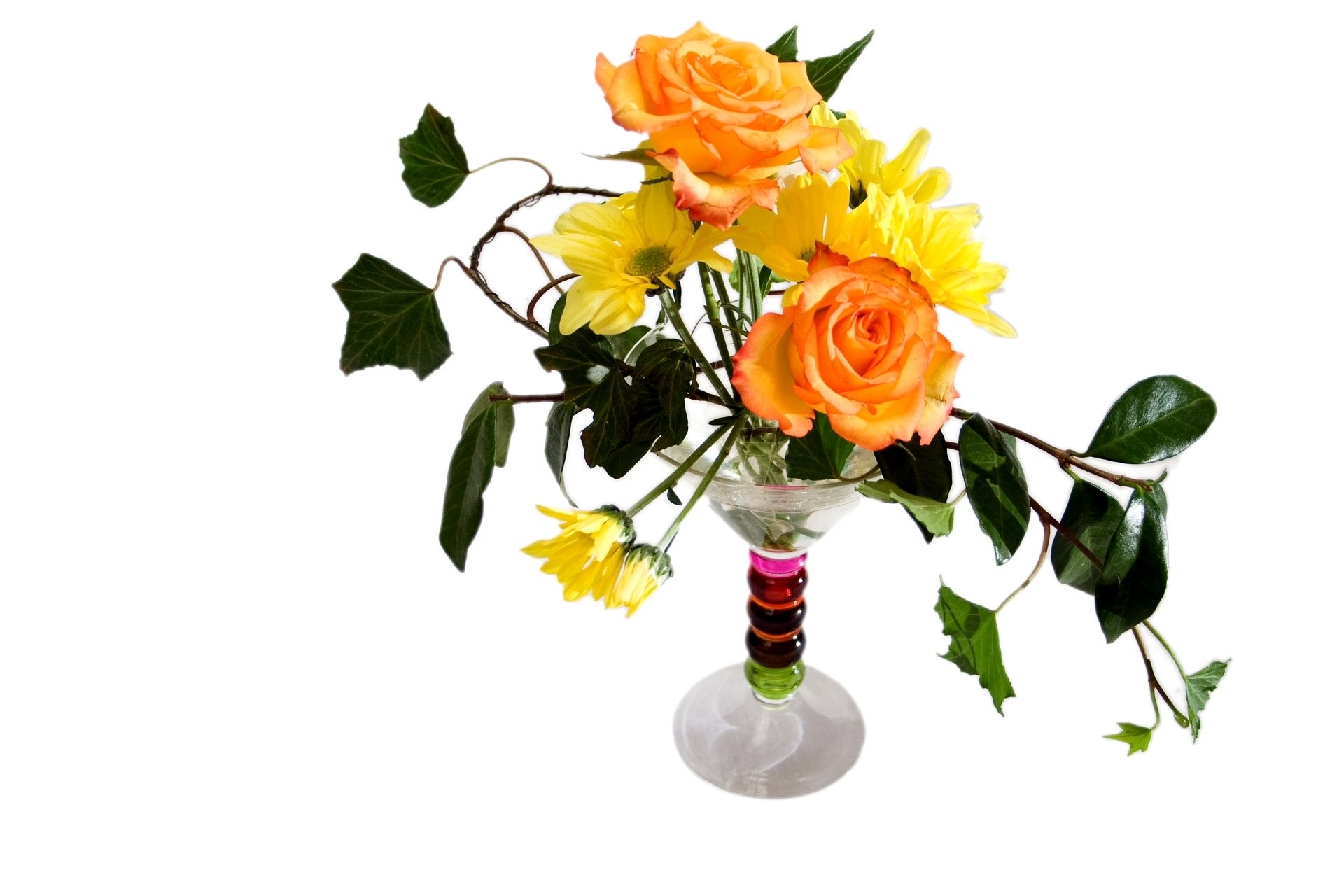 Floral arrangement with roses and chrysanthemums