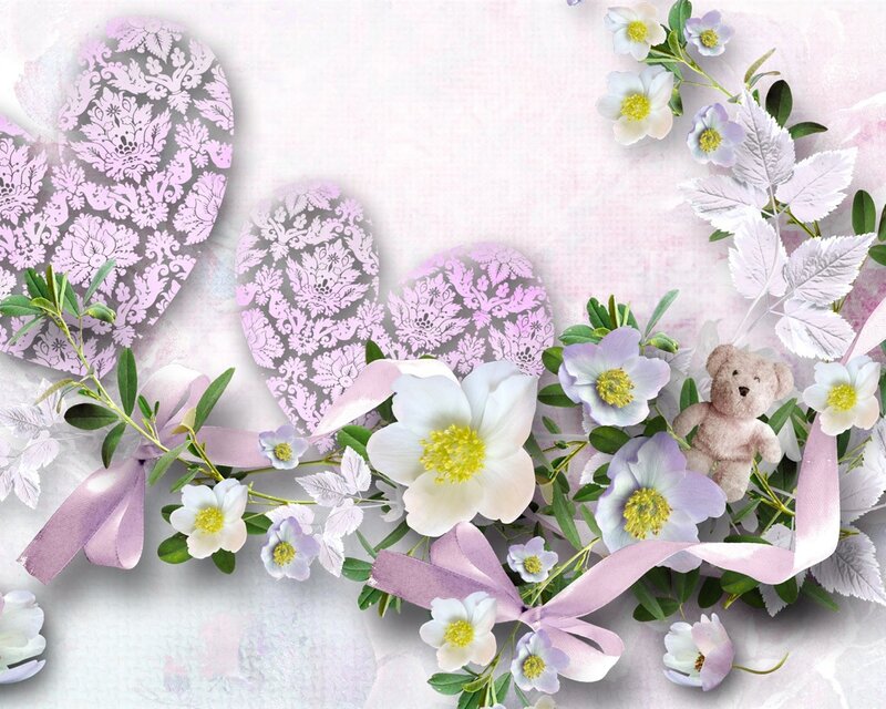 Floral Arrangement with Teddy Bear — Pink, Gentle