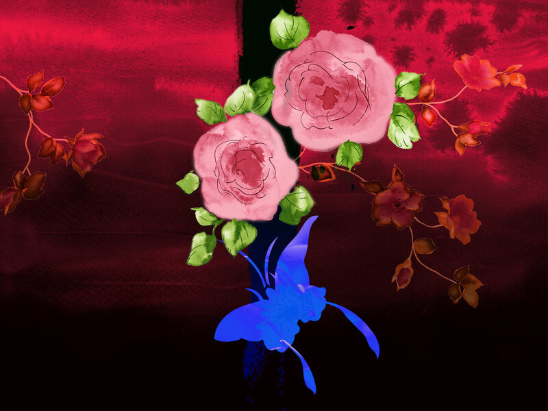 Floral art with blue butterfly