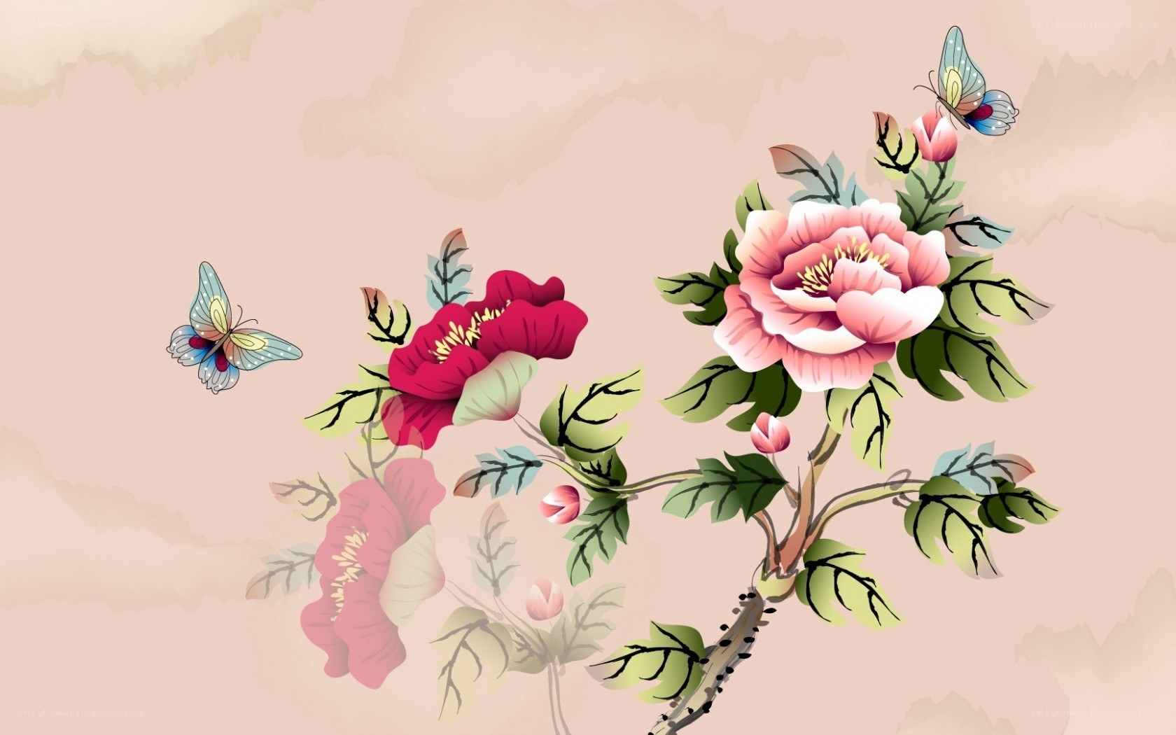 Floral art with butterflies
