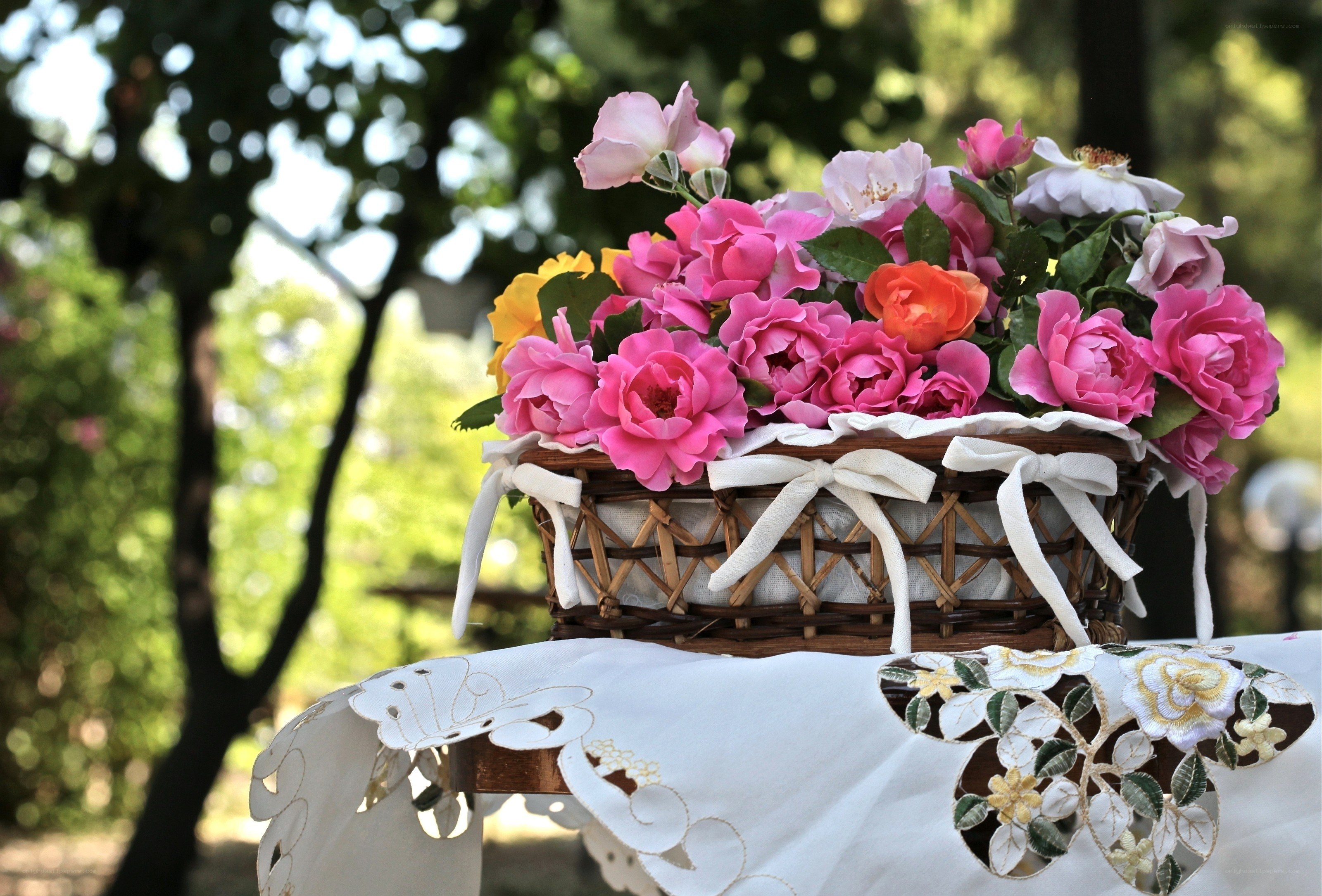 Floral basket in garden