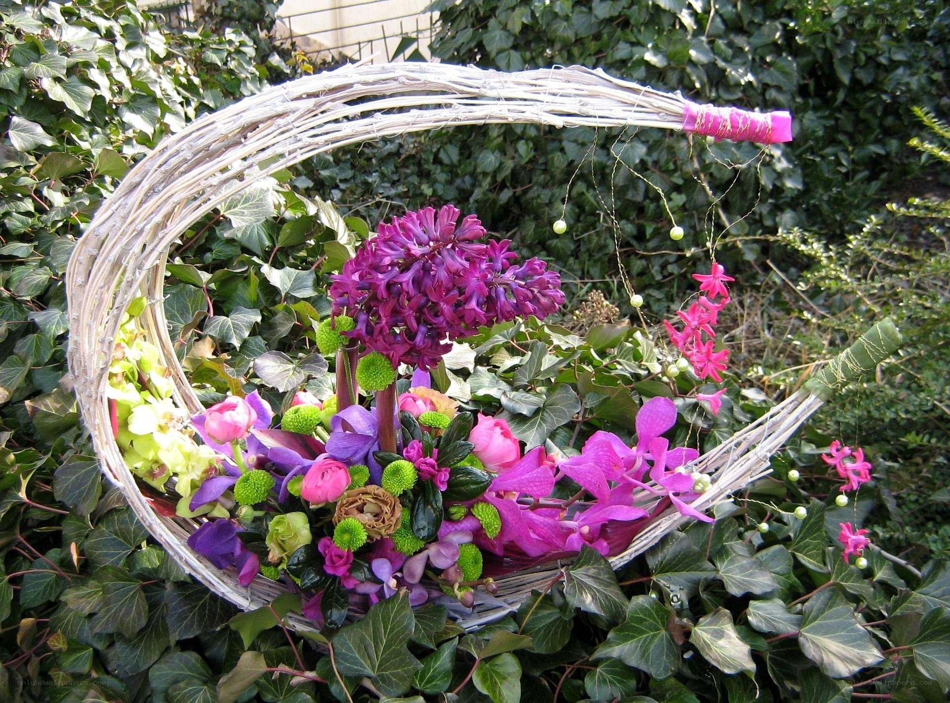 Floral basket with purple flowers