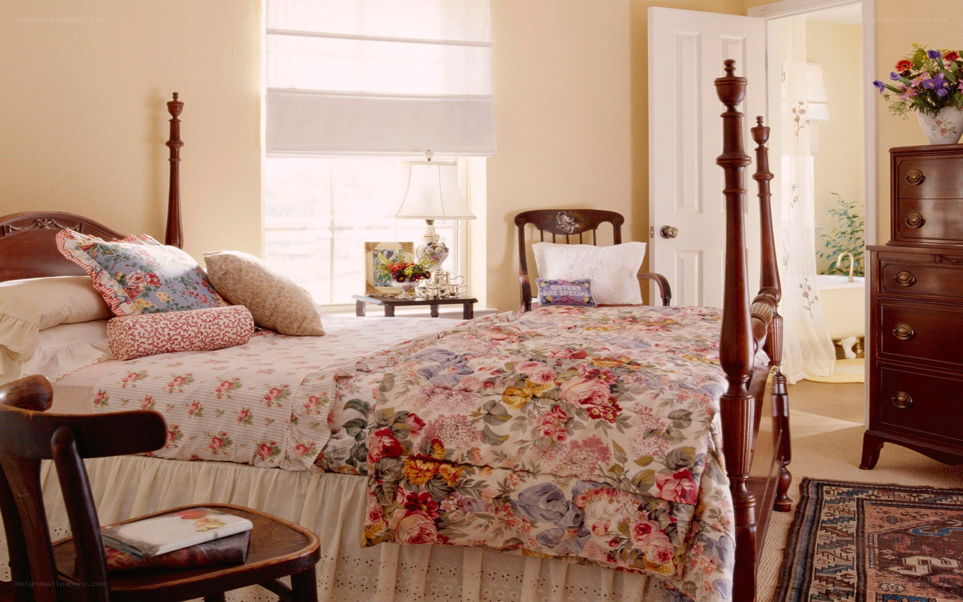 Floral bedroom with four-poster bed