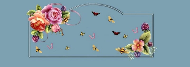 Floral Border with Butterflies — Blue