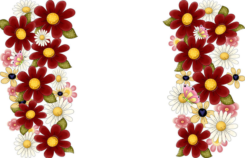 floral border with daisies and butterflies