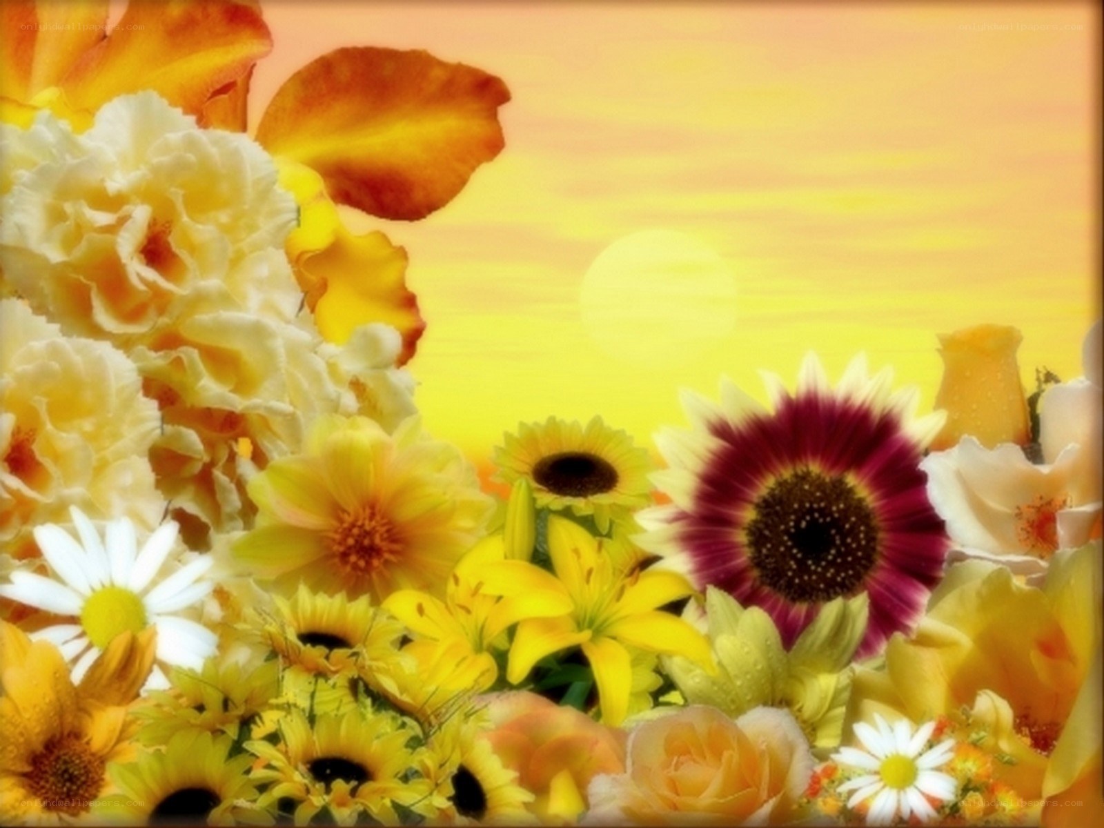 Floral bouquet at sunset