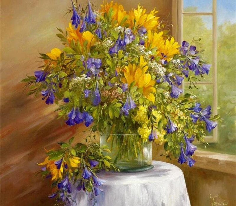 Floral bouquet by window