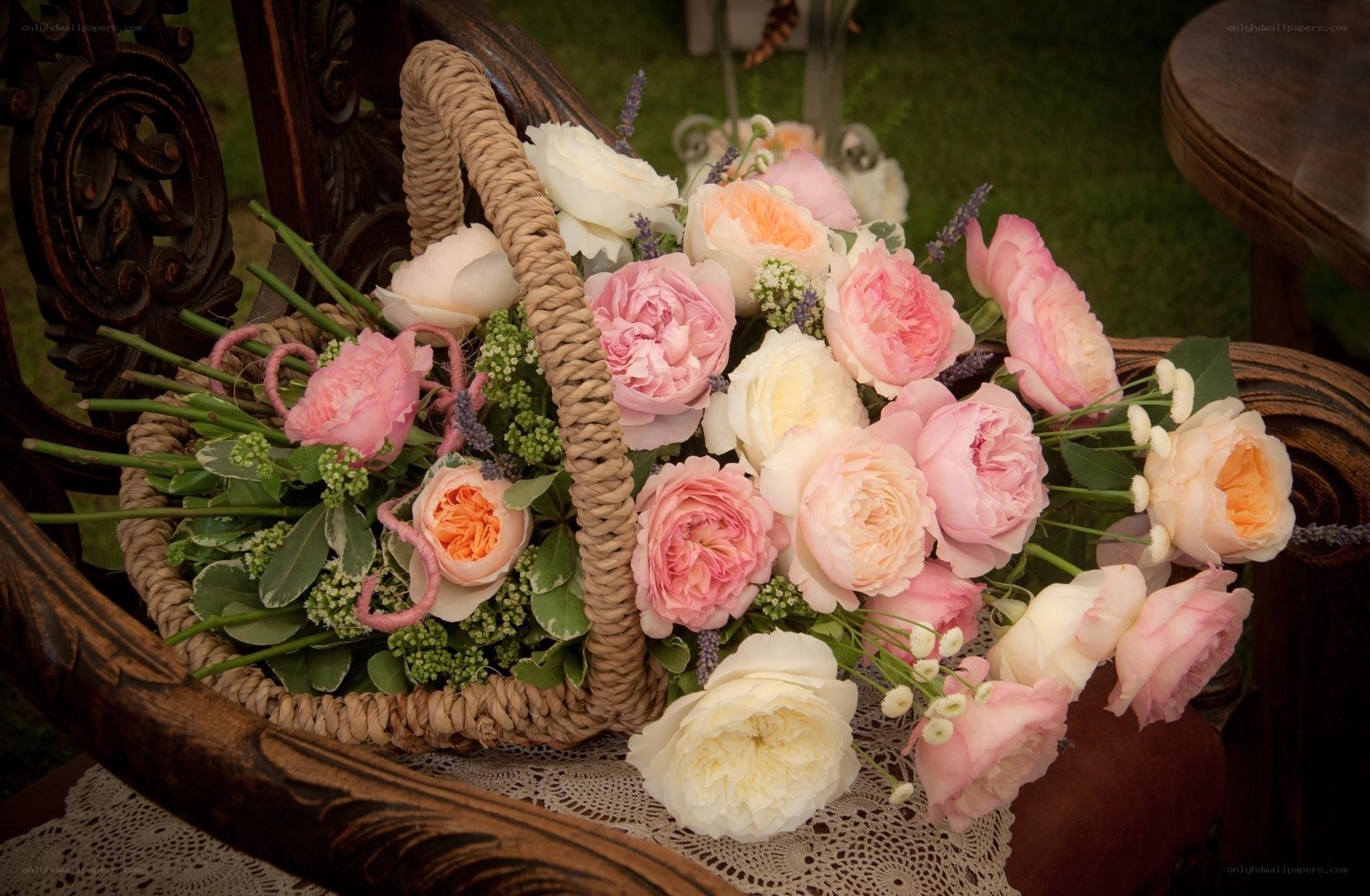 Floral bouquet in a basket