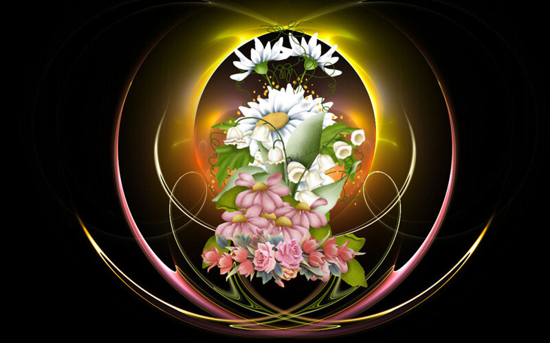 Floral bouquet in glowing circle