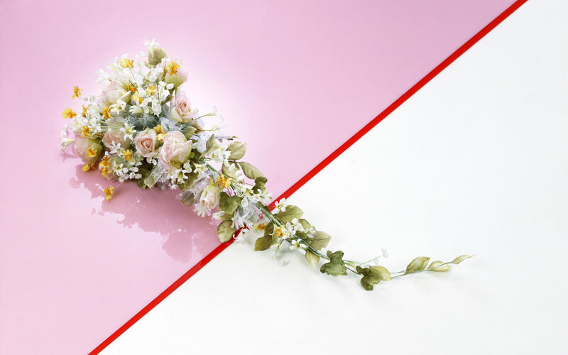 Floral bouquet on pink and white