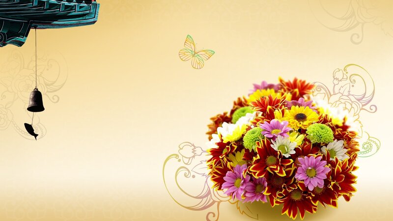 Floral bouquet with bell and butterfly