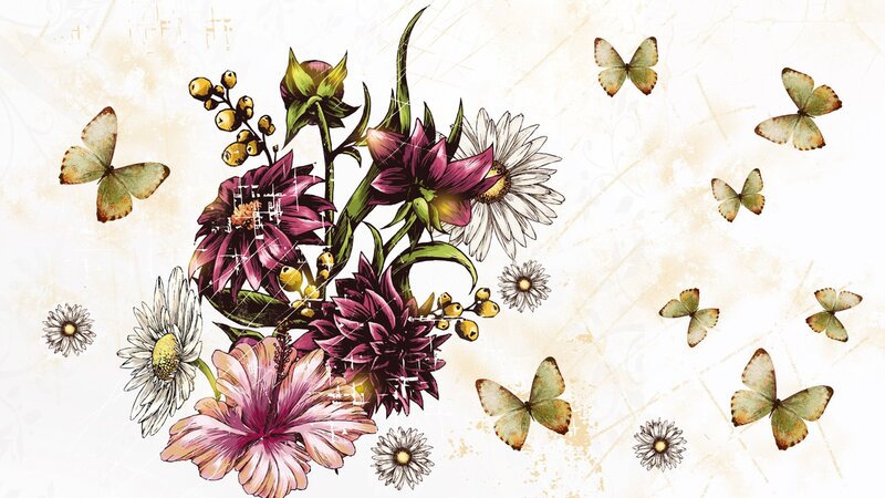 Floral Bouquet with Butterflies — Purple