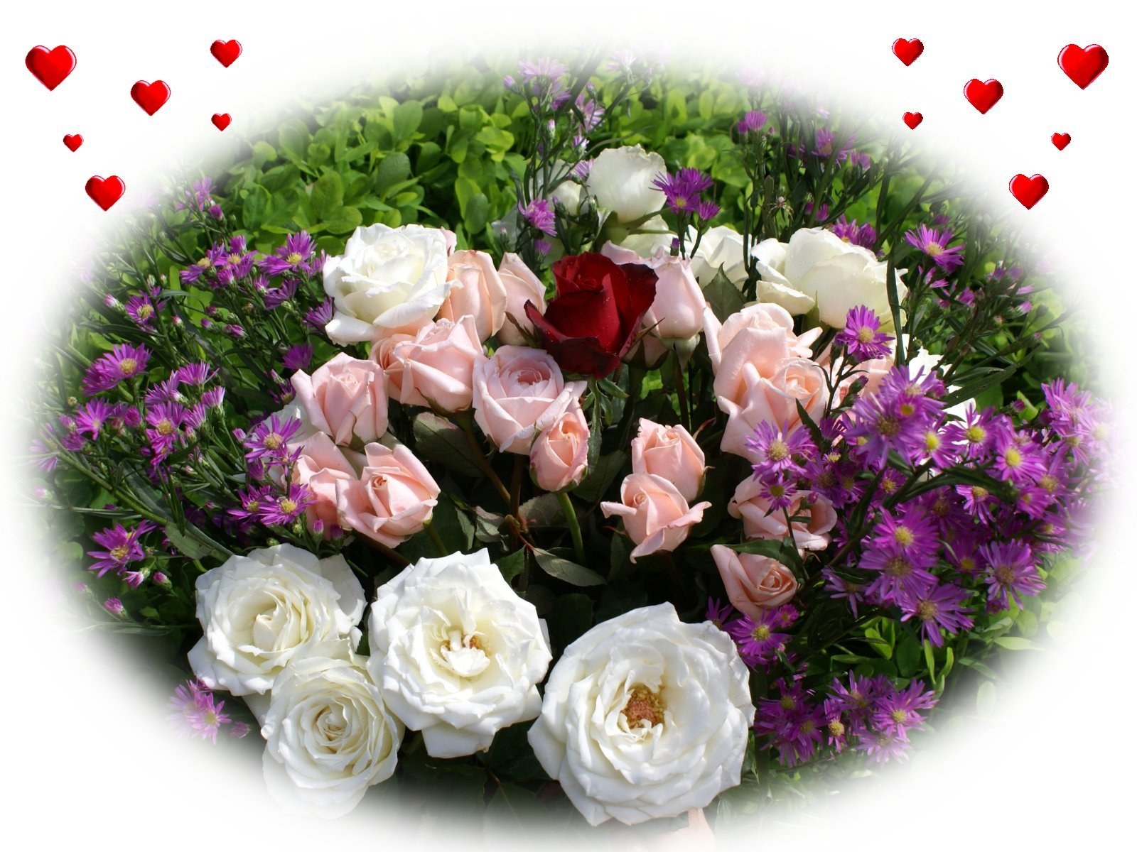 Floral bouquet with hearts