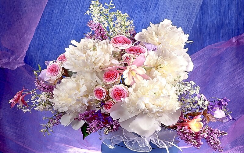 Floral bouquet with peonies and roses