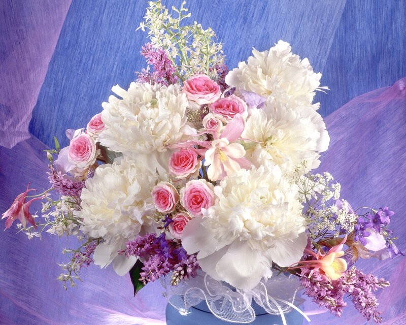 Floral bouquet with peonies and roses