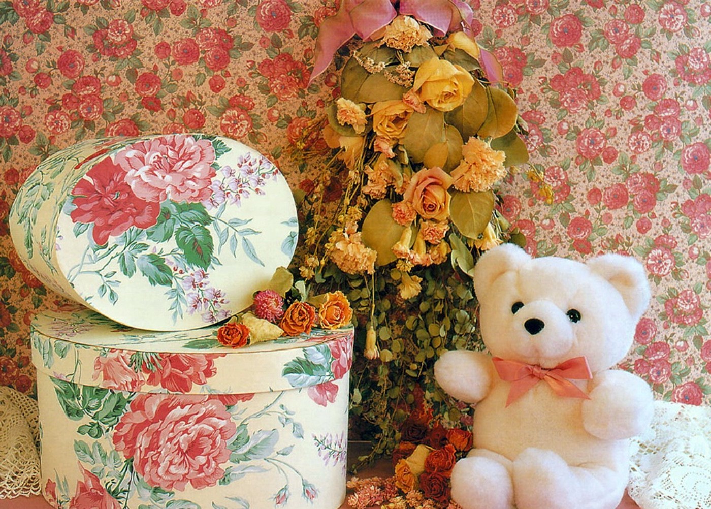 Floral box and teddy bear