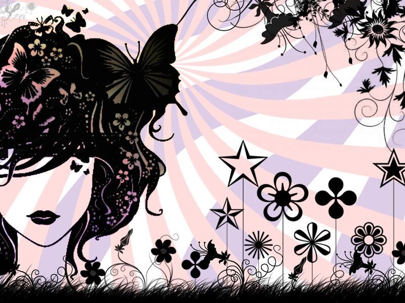 floral butterfly girl art