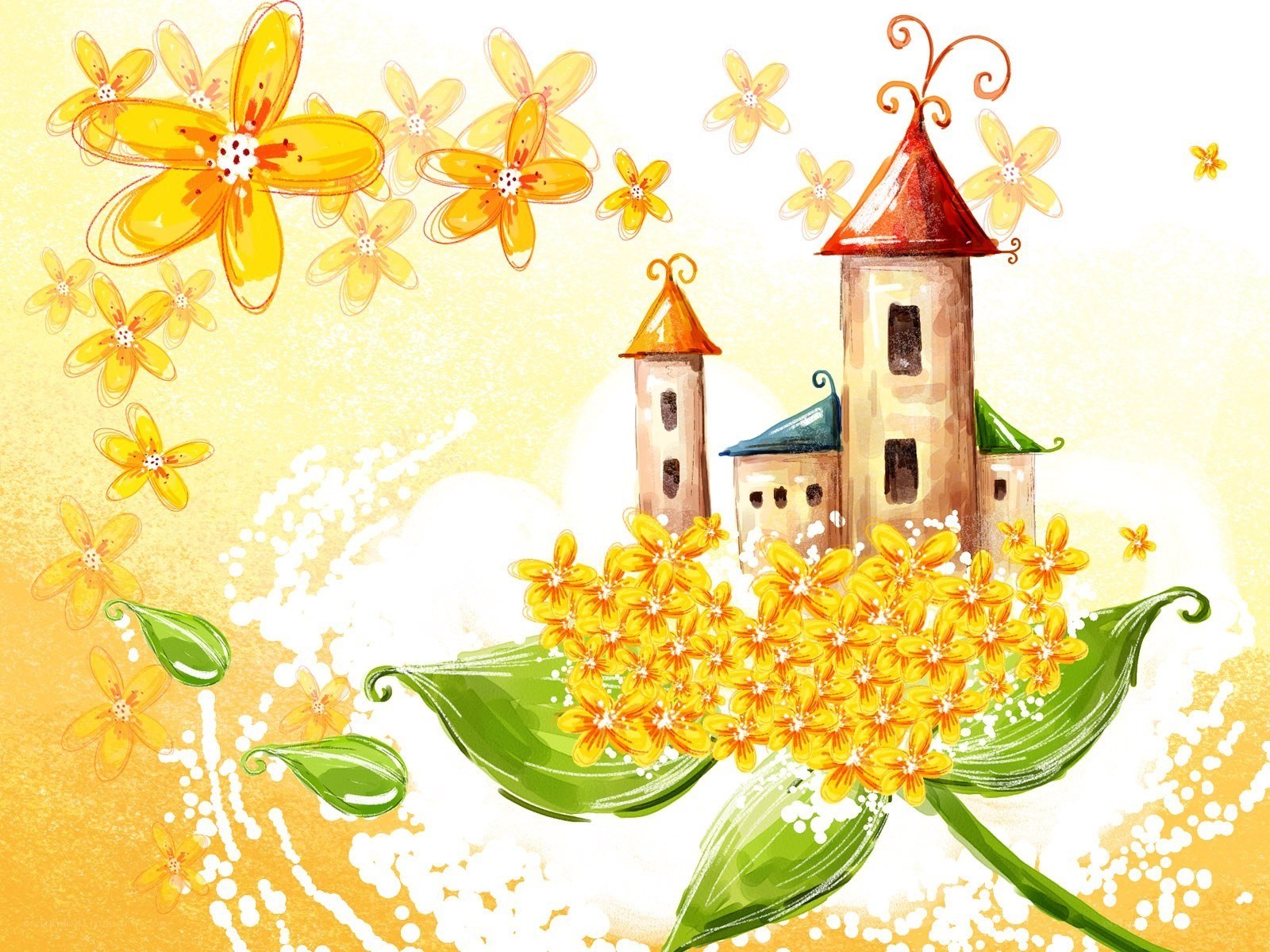 Floral castle illustration