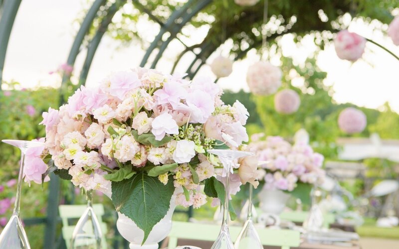 Floral centerpiece at garden event