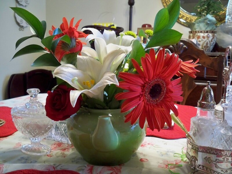 Floral centerpiece on table