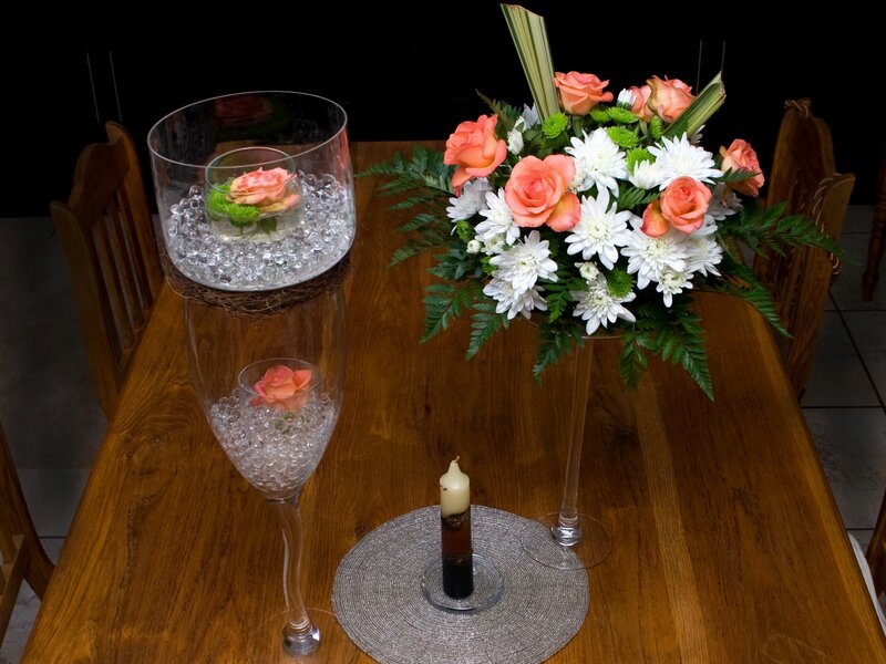 Floral centerpiece on table