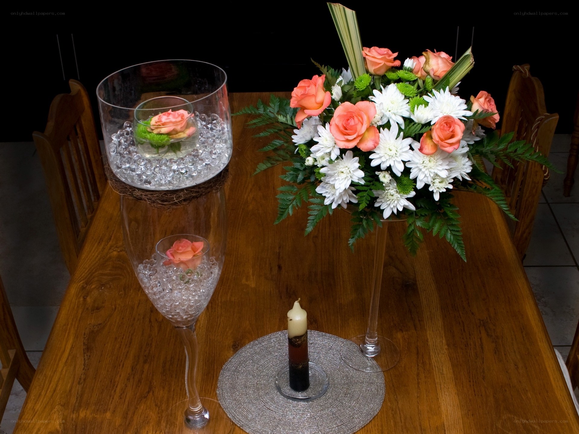 Floral centerpiece on table
