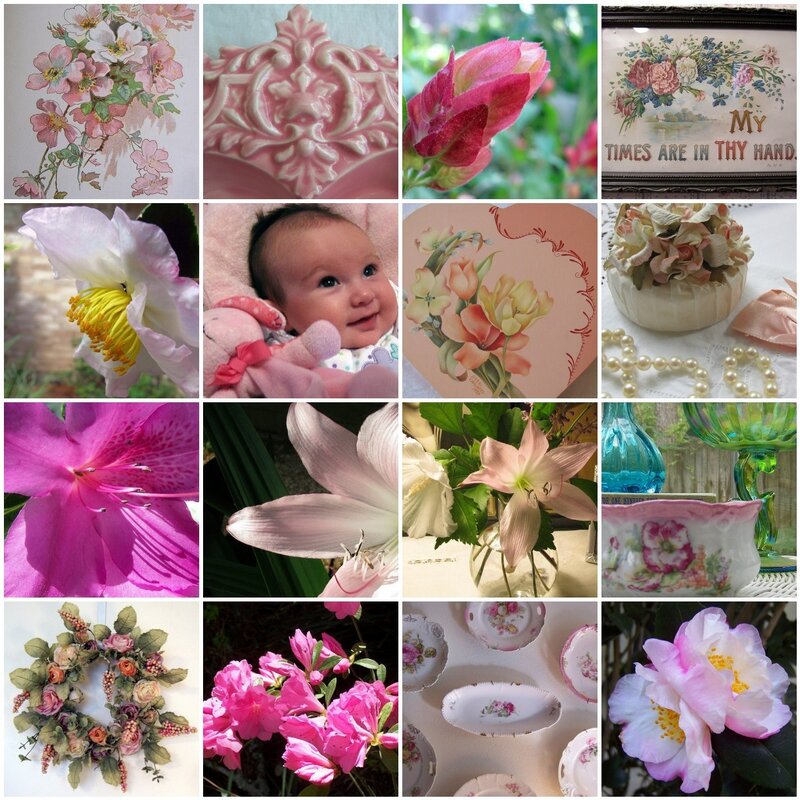 Floral collage with baby and vintage items