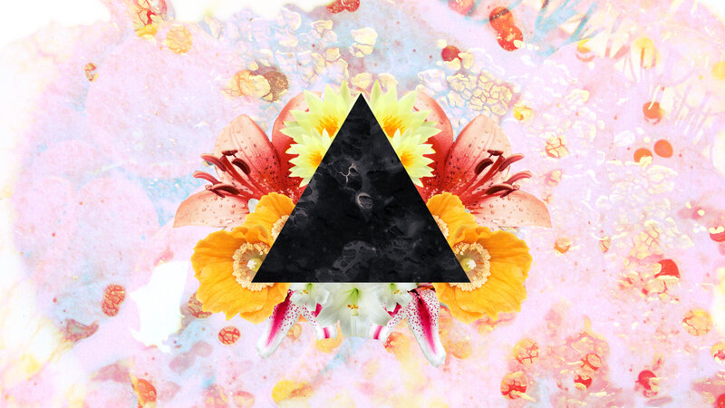 Floral collage with black triangle