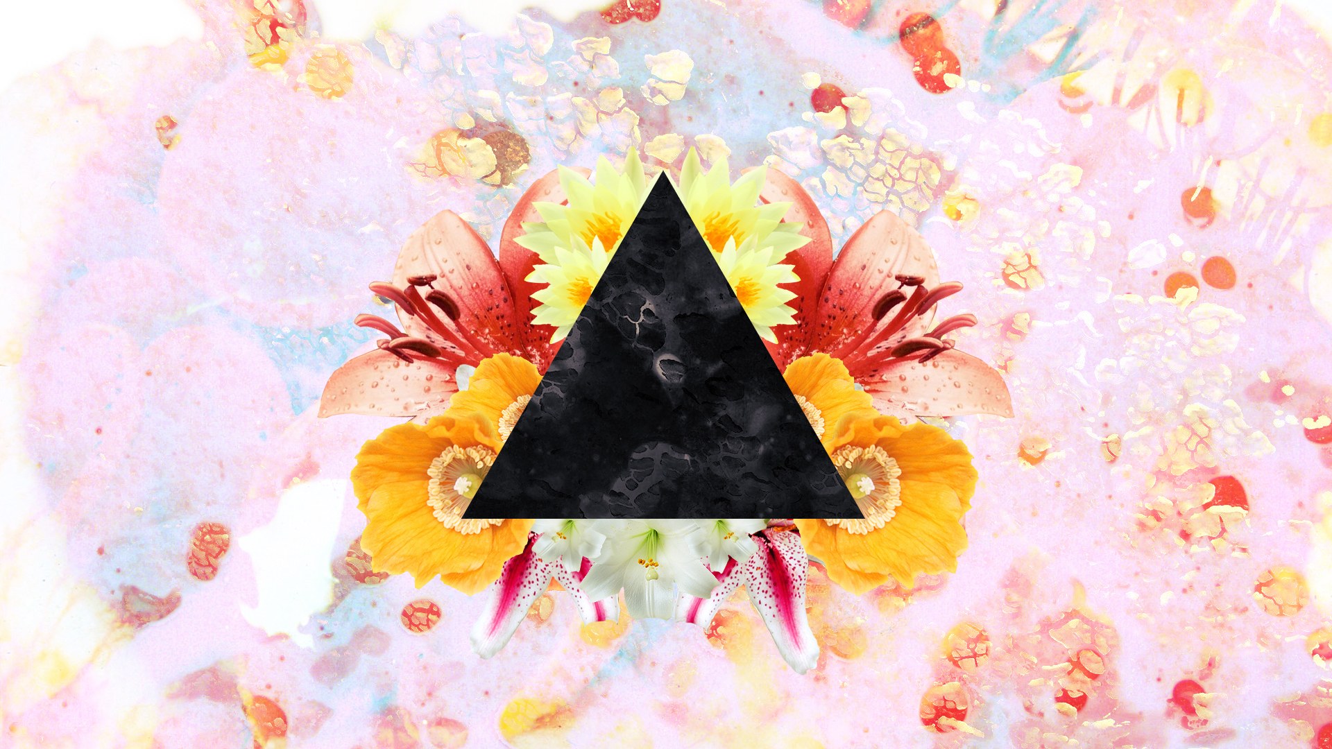 Floral collage with black triangle