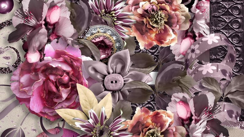 Floral Collage with Button